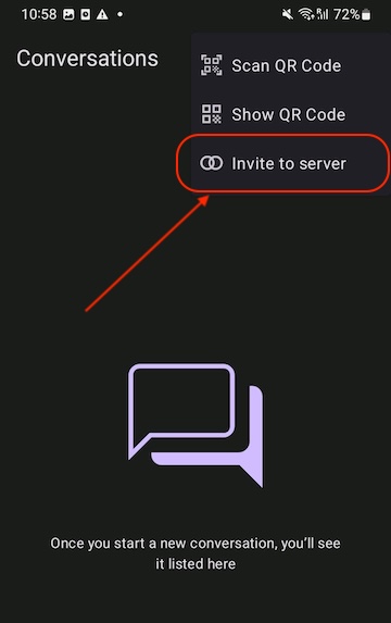 From dropdown menu select last, third from top, labeled 'Invite to server'.
